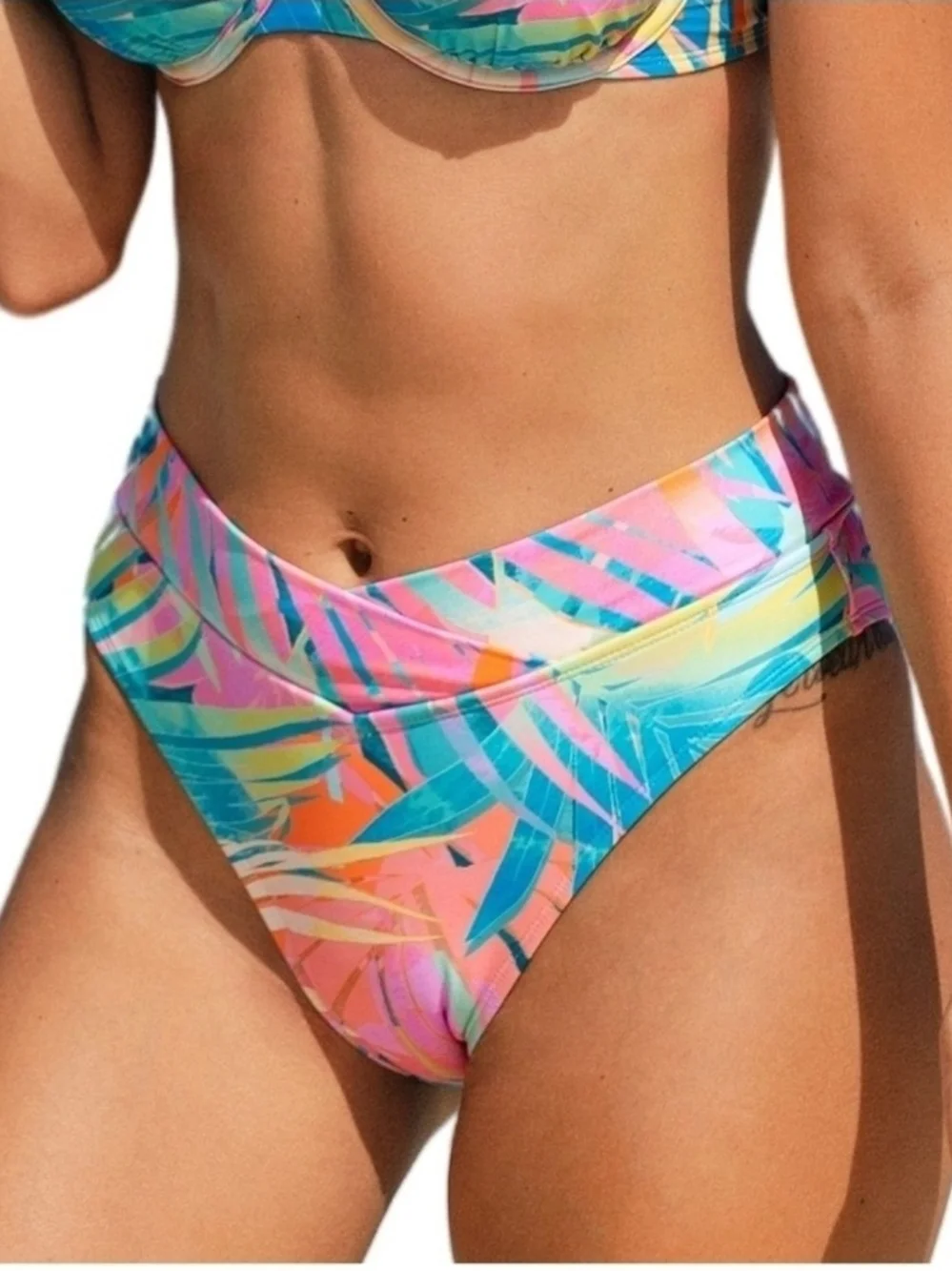 LOT of 2! Cupshe Tropical High Rise Bikini Bottoms - size XL multicolor
